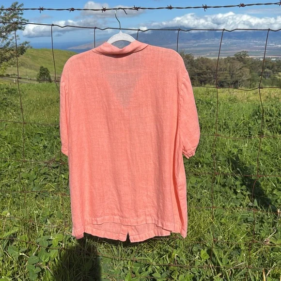 Hot Cotton Marc Wear Peach Coastal Linen button up Short Sleeve 1X - Picture 2 of 4